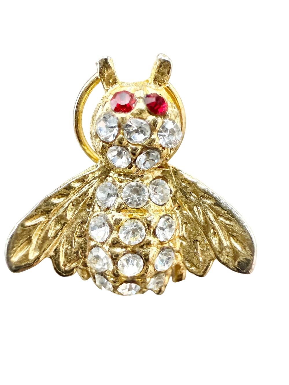 vintage rhinestones red & gold Bee Bug BROOCH small insect costume jewelry pin
